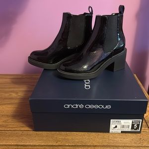 New in box Andre assous black patent ankle boots